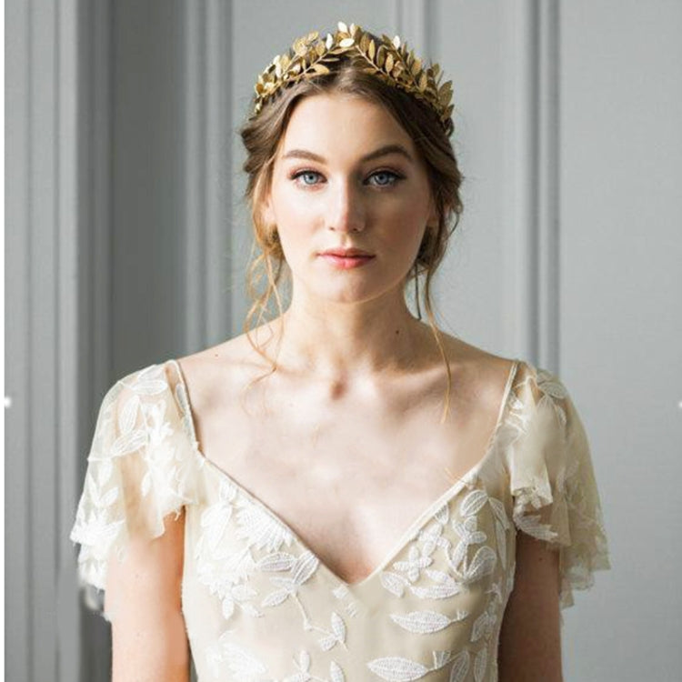 2pcs Metallic Leaves Branch Crown Hair Band Wedding Tiara Hair Accessories(Gold)