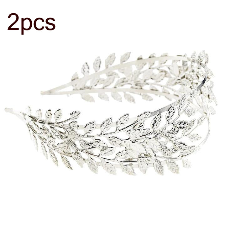 2pcs Metallic Leaves Branch Crown Hair Band Wedding Tiara Hair Accessories