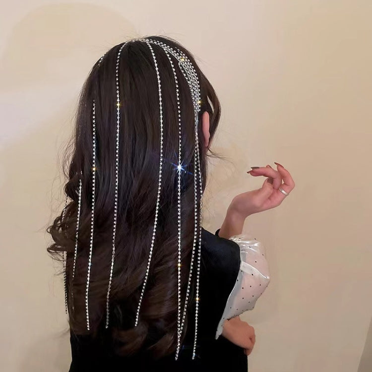 Four -row  Rhinestone Chain Hair Band Female Braided Tassel Headdress