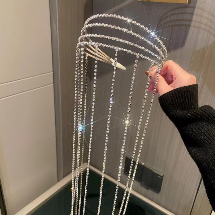 Single -row  Rhinestone Chain Hair Band Female Braided Tassel Headdress