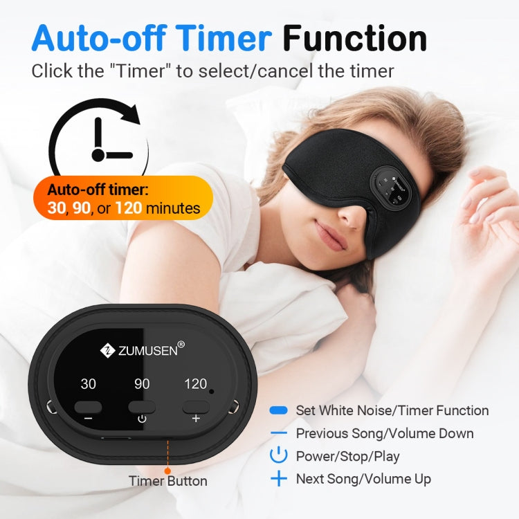 White Noise Bluetooth5.2 3D Eye Mask Wireless Music Sleep Headphones With Timing Function(Black)
