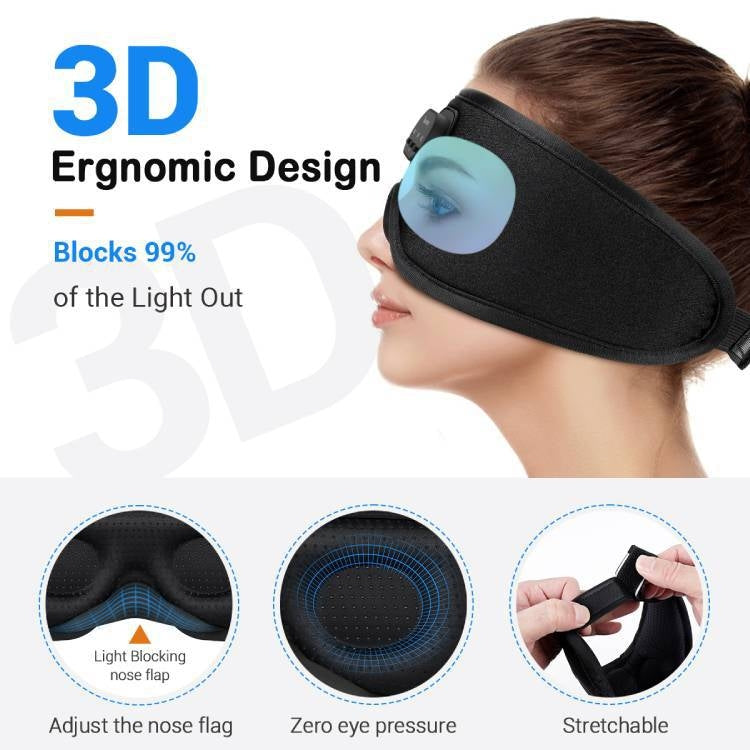 White Noise Bluetooth5.2 3D Eye Mask Wireless Music Sleep Headphones With Timing Function(Black)