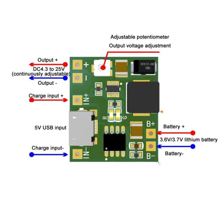 M-TY01 3pcs 3.7V 18650 Single Cell Lithium Battery Adjustable Boost Voltage Converter Module With Charging Circuit