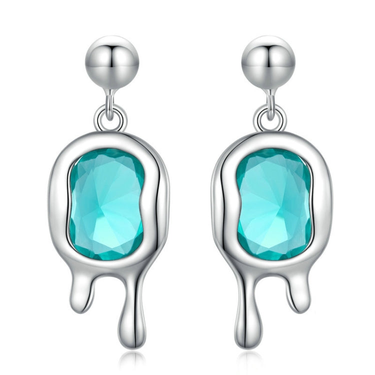 BSE735 Sterling Silver S925 Synthetic Paraiba Stud White Gold Plated Earrings