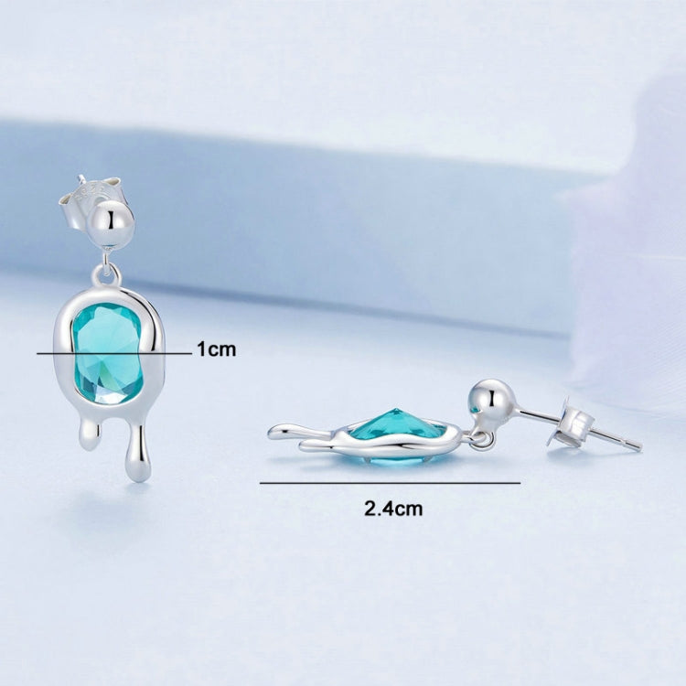BSE735 Sterling Silver S925 Synthetic Paraiba Stud White Gold Plated Earrings