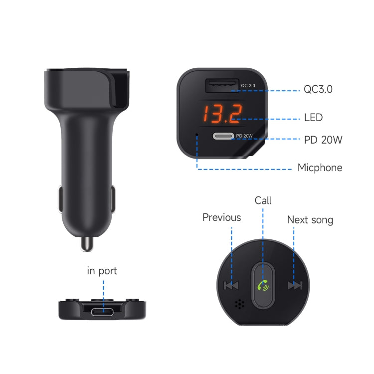 C23 With Remote Control Car Bluetooth Sitrobed Wireless Microphone QC Charger(Black)