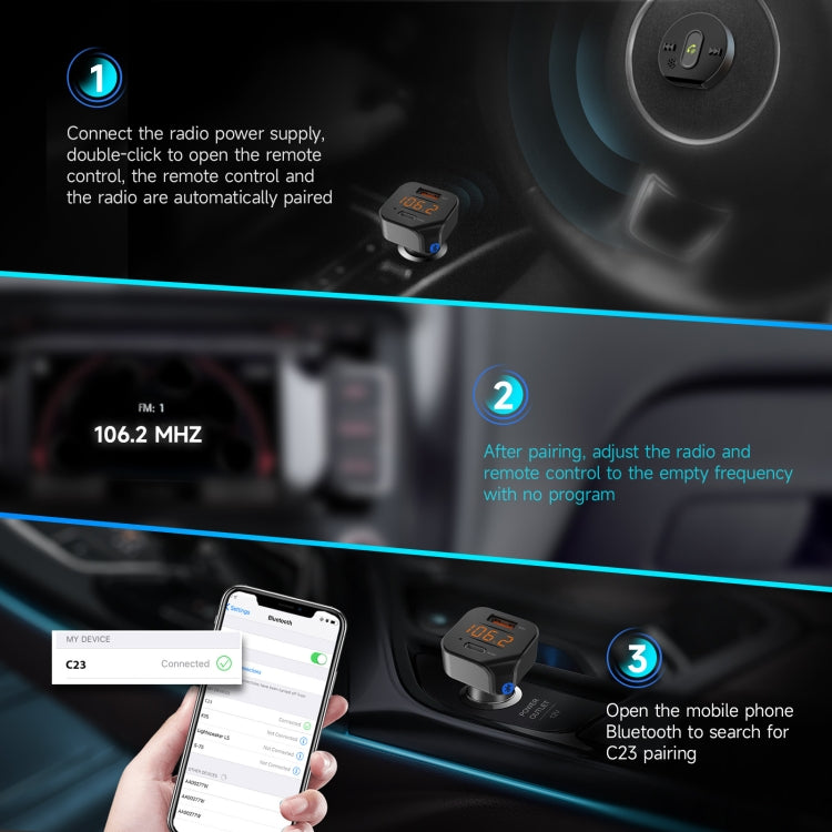 C23 With Remote Control Car Bluetooth Sitrobed Wireless Microphone QC Charger(Black)