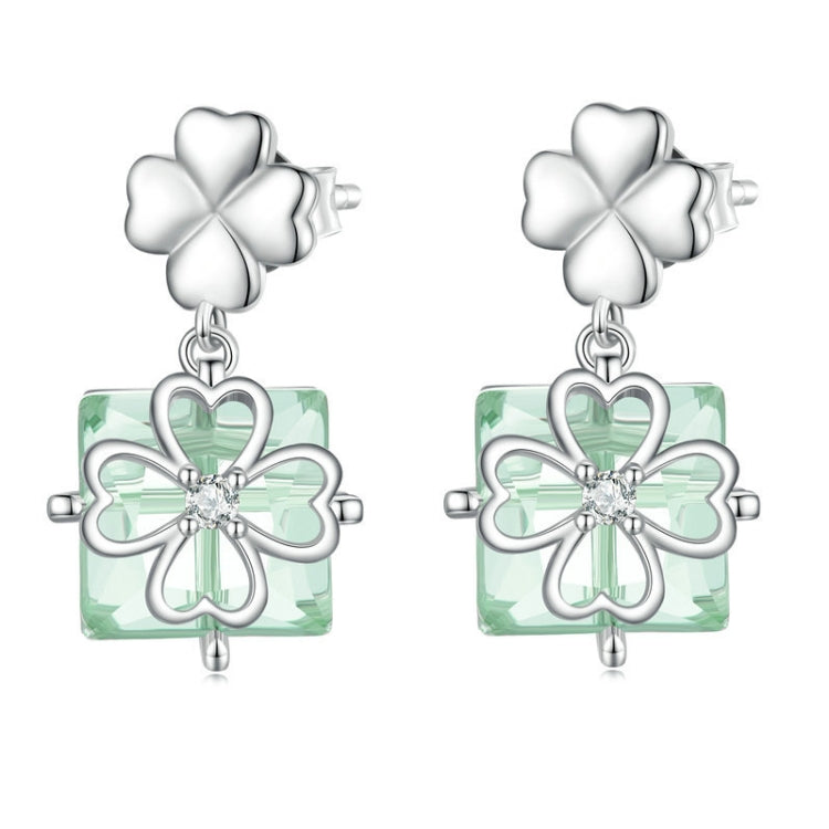 BSE745 Sterling Silver S925 White Gold Plated Verdant Leaf Clover Earrings