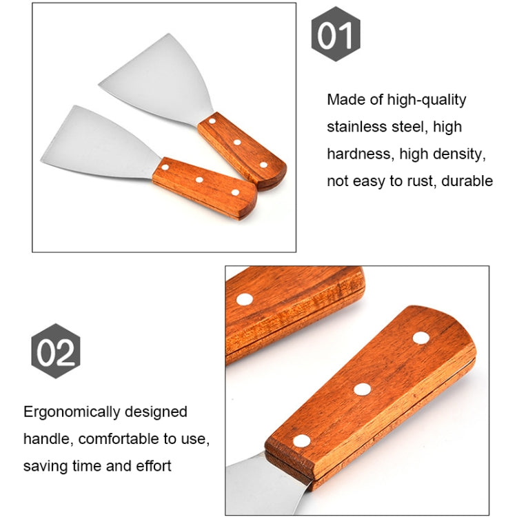 2pcs Stainless Steel Pizza and Steak Shovel Wooden Handle Slanted Shovel Kitchen Tool, Size: S