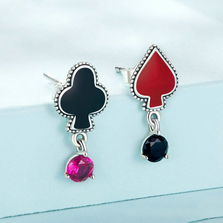 SCE1525 Sterling Silver S925 Plum Red Peach Poker Zirconia Earrings
