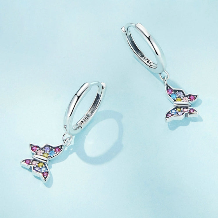 SCE1528 Sterling Silver S925 Colorful Butterfly Insect Zirconia Earrings