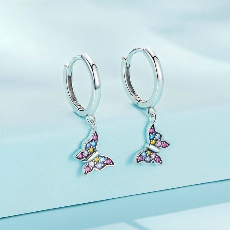 SCE1528 Sterling Silver S925 Colorful Butterfly Insect Zirconia Earrings