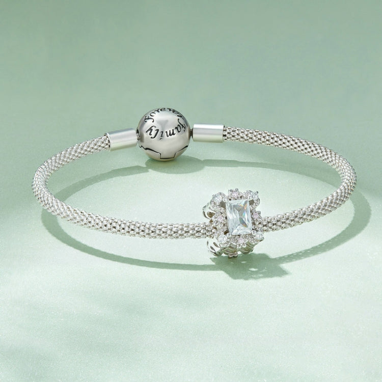 BSC739 S925 Sterling Silver Plated White Gold Zirconia Flower Bracelet Beads