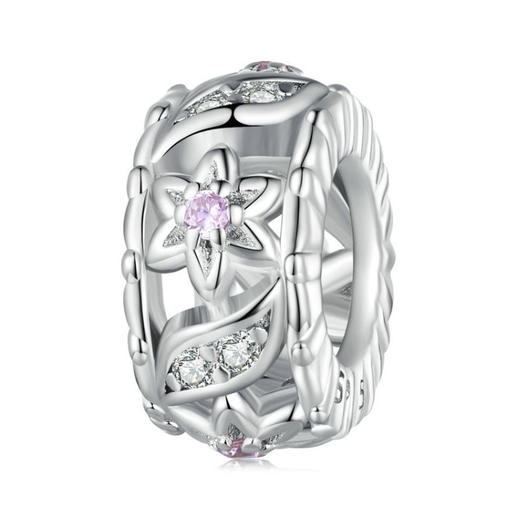 BSC741 S925 Sterling Silver Plated White Gold Zircon Flower Hollow Pattern Bracelet Beads