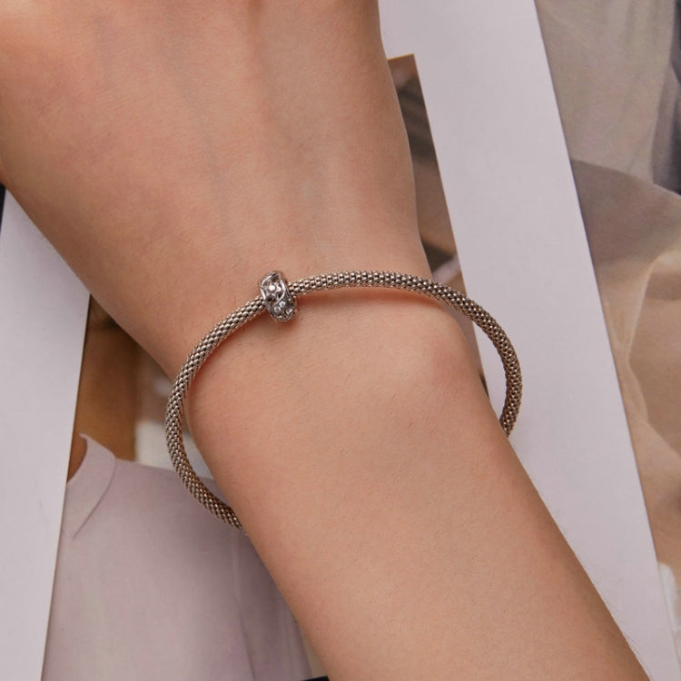 BSC741 S925 Sterling Silver Plated White Gold Zircon Flower Hollow Pattern Bracelet Beads