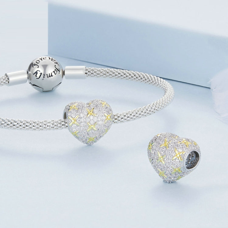 BSC743 S925 Sterling Silver Gold Clover Love Zirconia Beaded Bracelet