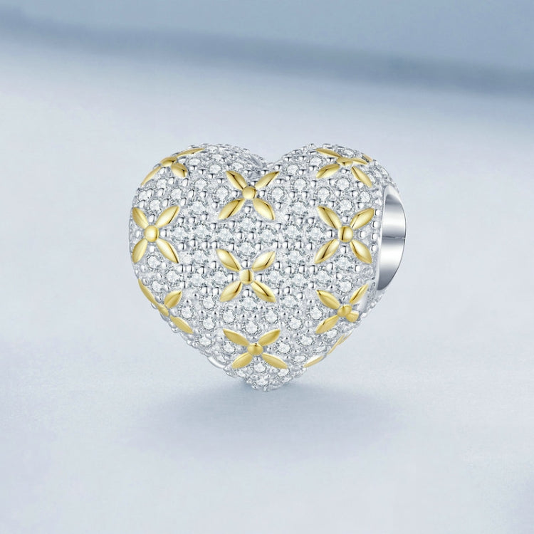 BSC743 S925 Sterling Silver Gold Clover Love Zirconia Beaded Bracelet