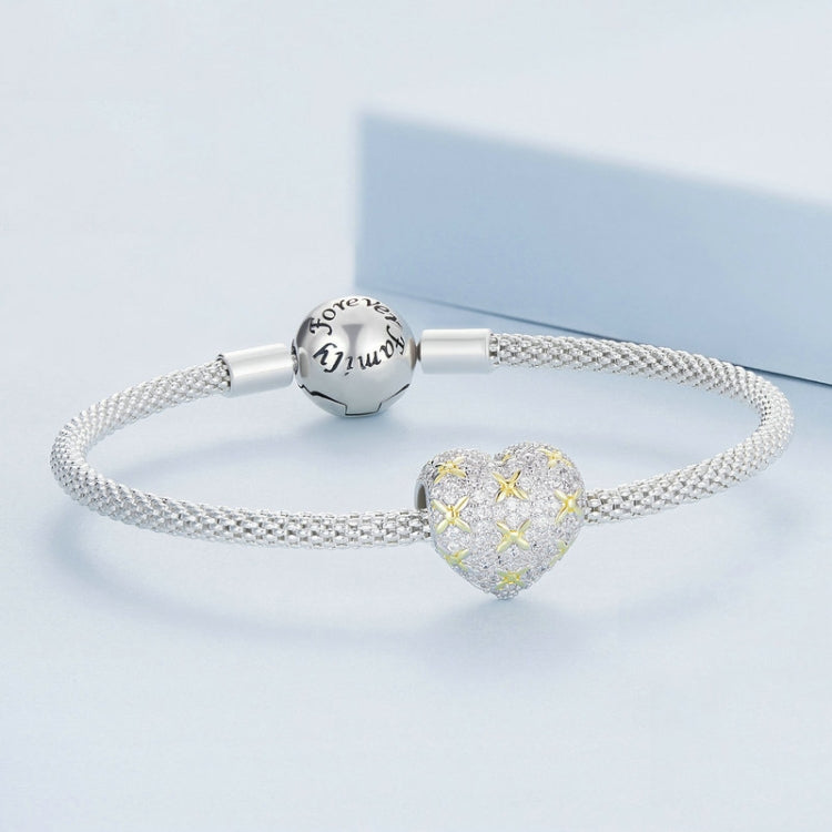 BSC743 S925 Sterling Silver Gold Clover Love Zirconia Beaded Bracelet