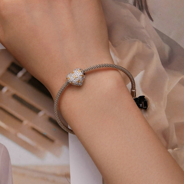BSC743 S925 Sterling Silver Gold Clover Love Zirconia Beaded Bracelet