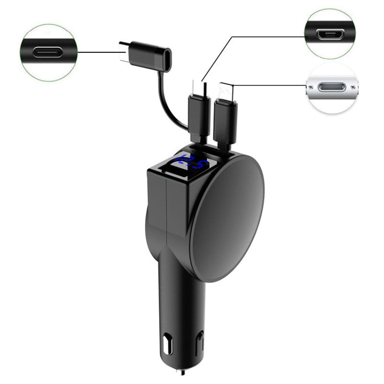 3 In 1 60W Fast Charging Dual Cable Retractable Car Charger