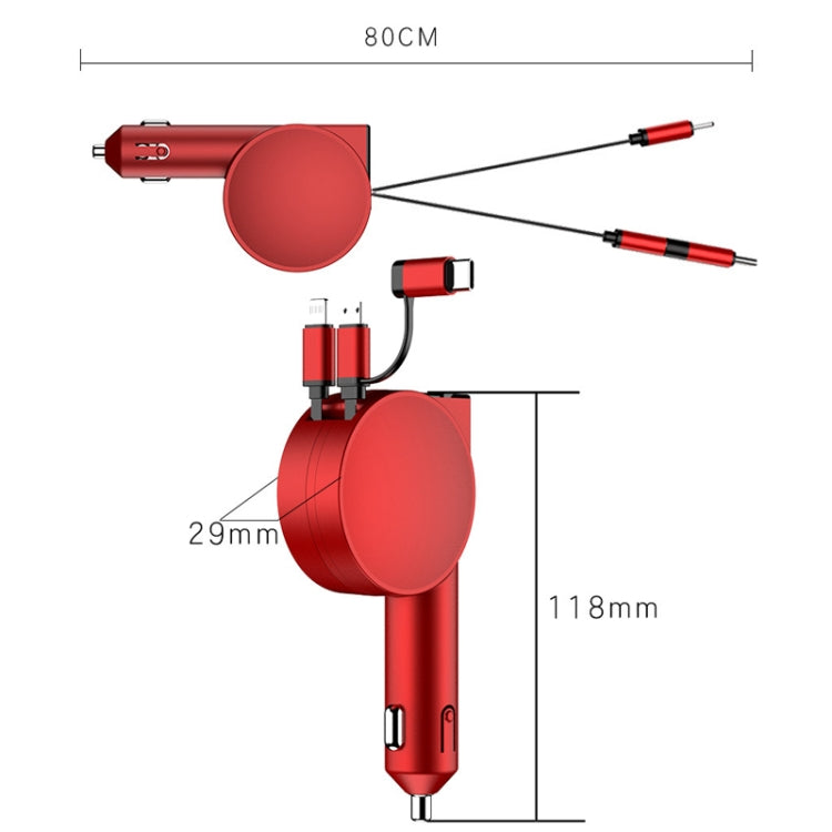 3 In 1 60W Fast Charging Dual Cable Retractable Car Charger