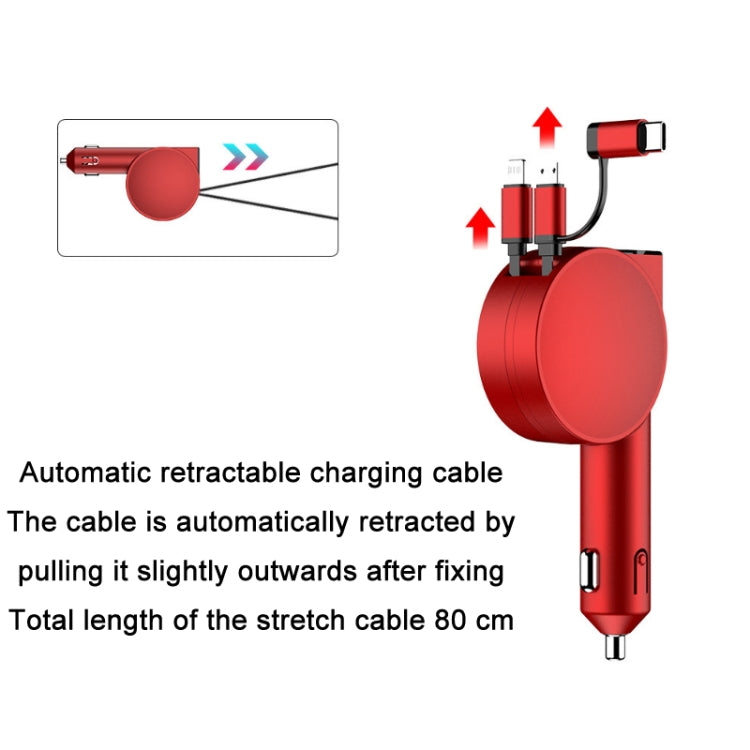 3 In 1 60W Fast Charging Dual Cable Retractable Car Charger