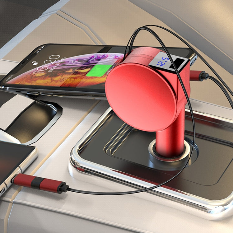 3 In 1 60W Fast Charging Dual Cable Retractable Car Charger