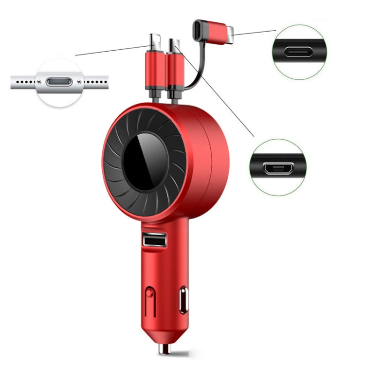 3 In 1 USB Dual Cable Single Pull Retractable Car Charger