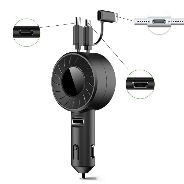 3 In 1 USB Dual Cable Single Pull Retractable Car Charger