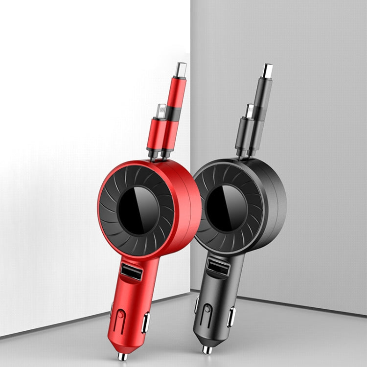 3 In 1 USB Dual Cable Single Pull Retractable Car Charger
