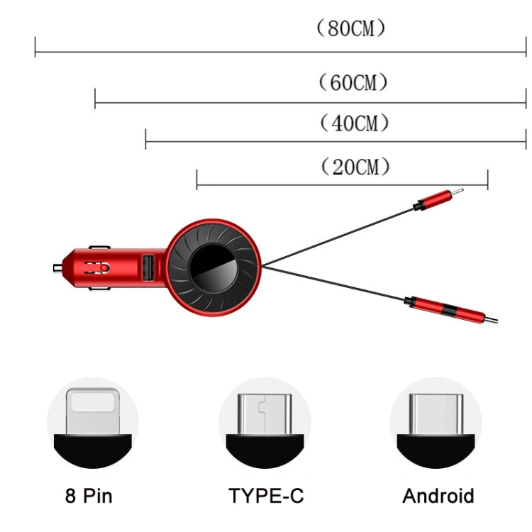 3 In 1 USB Dual Cable Single Pull Retractable Car Charger