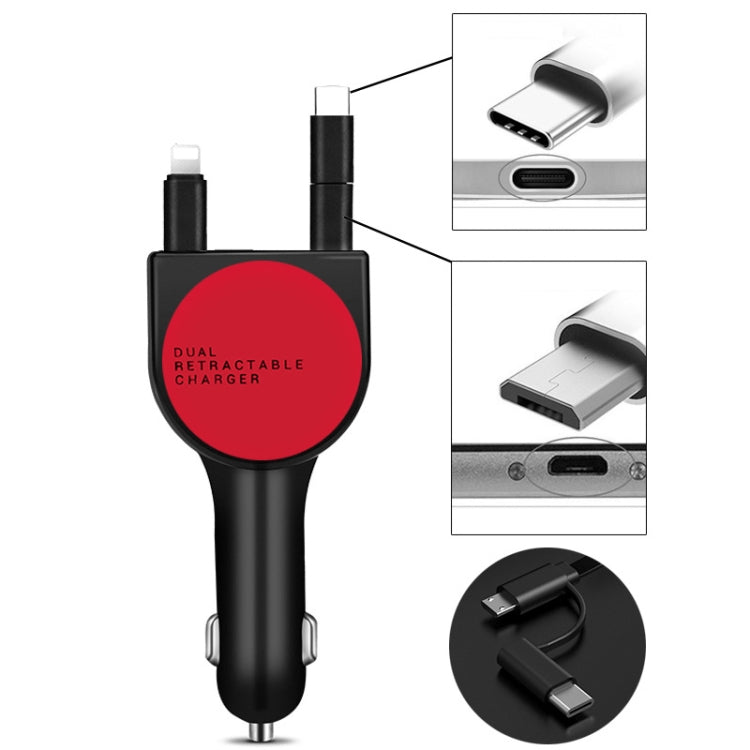 3 In 1 3.1A Dual USB Single Pull Retractable Fast QC3.0 Car Charger