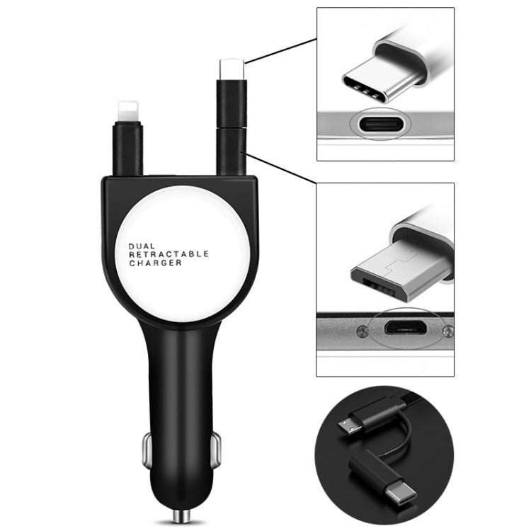 3 In 1 3.1A Dual USB Single Pull Retractable Fast QC3.0 Car Charger