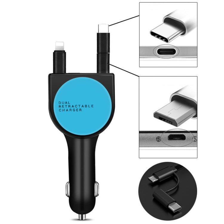 3 In 1 3.1A Dual USB Single Pull Retractable Fast QC3.0 Car Charger
