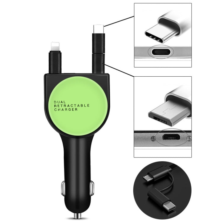 3 In 1 3.1A Dual USB Single Pull Retractable Fast QC3.0 Car Charger