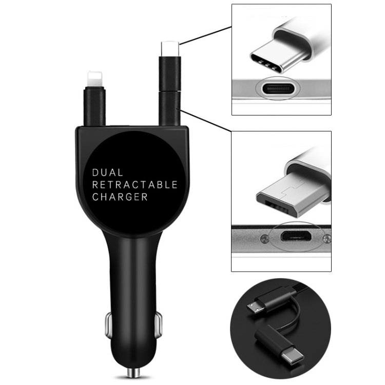 3 In 1 3.1A Dual USB Single Pull Retractable Fast QC3.0 Car Charger