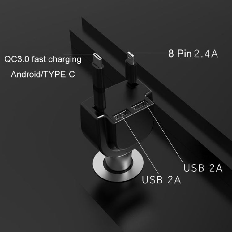 3 In 1 3.1A Dual USB Single Pull Retractable Fast QC3.0 Car Charger