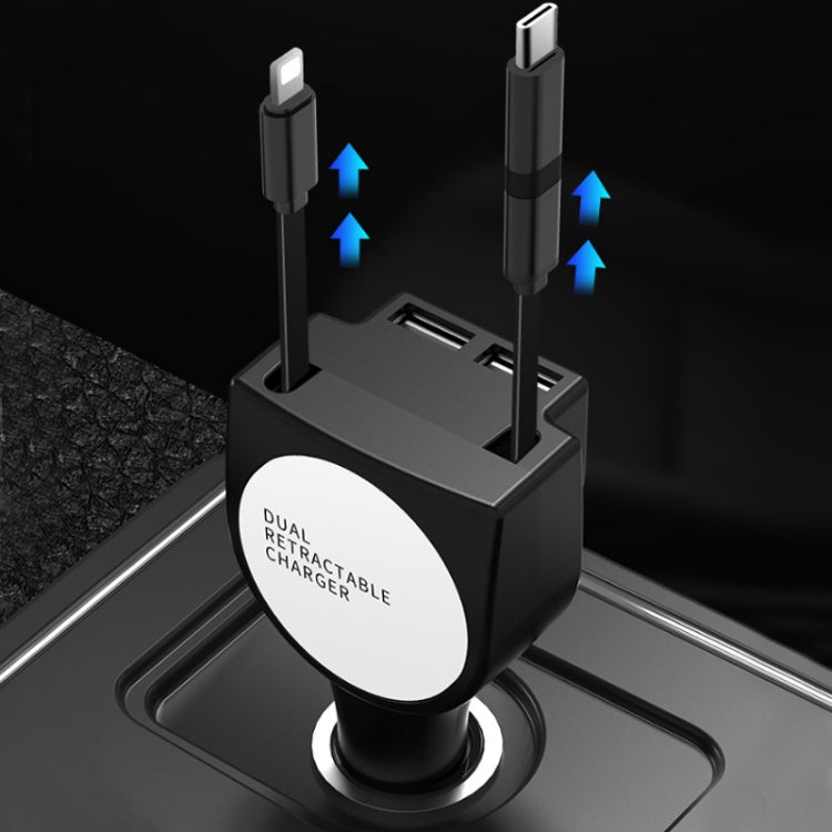 3 In 1 3.1A Dual USB Single Pull Retractable Fast QC3.0 Car Charger