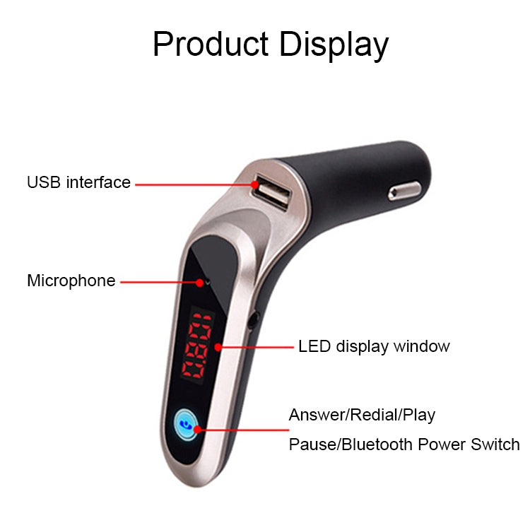 S7 Smart Digital Display Music Player Calling Car Charger, Color: Rose Gold