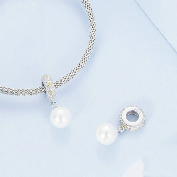 BSC744 Sterling Silver S925 Four Leaf Clover Pearl Zirconia Bracelet Pendant