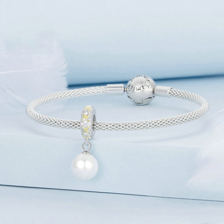 BSC744 Sterling Silver S925 Four Leaf Clover Pearl Zirconia Bracelet Pendant