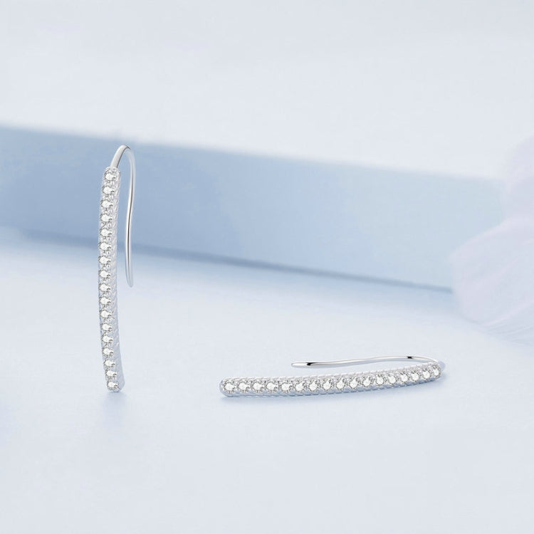 BSE748 Sterling Silver S925 Simple White Gold Plated Zirconia Ear Hooks