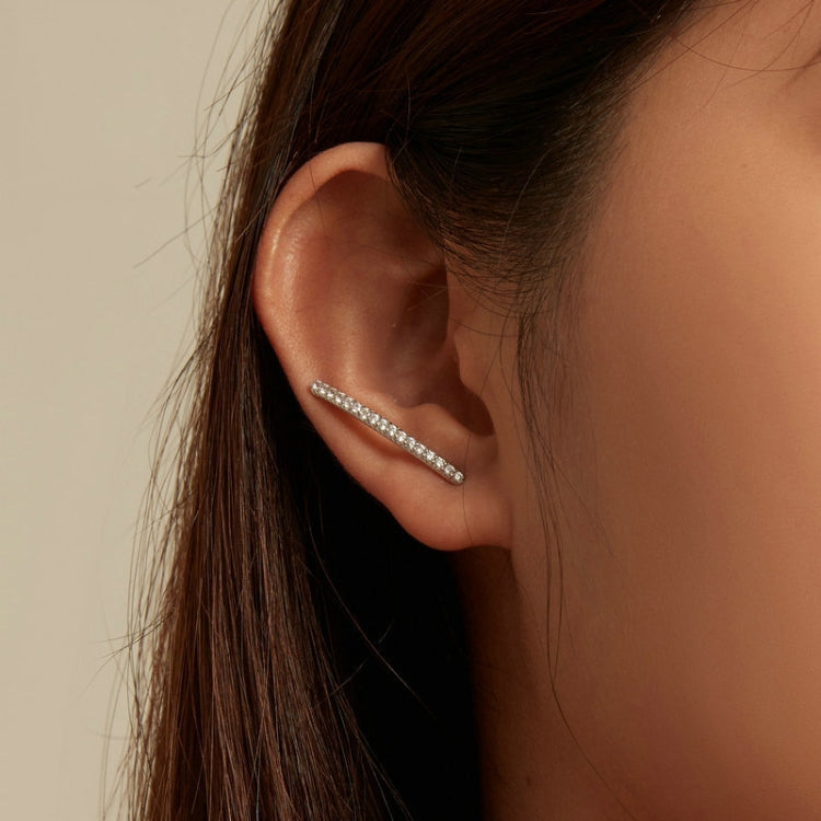 BSE748 Sterling Silver S925 Simple White Gold Plated Zirconia Ear Hooks