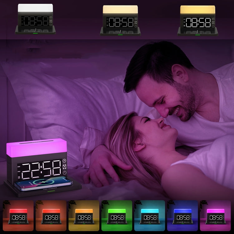 N65 15W 6 In 1 Multifunctional RGB Light Wireless Charger with Alarm Clock, Color: Black