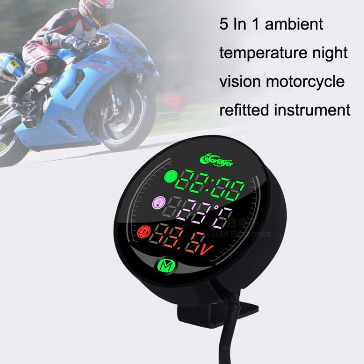 Morfayer YL-M05 5 In 1 Environmental Temperature Model 9-24V LED Night Vision Motorcycle Modification Instrument