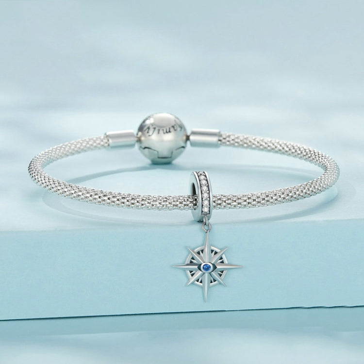 SCC2422 S925 Sterling Silver Sparkling Zircon Devils Eye Compass Bracelet Beads