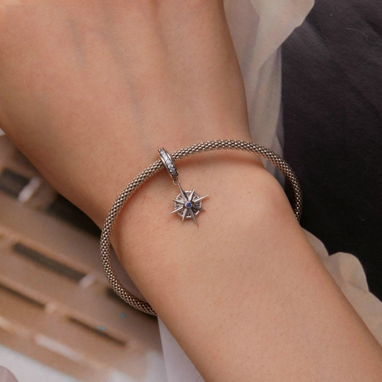 SCC2422 S925 Sterling Silver Sparkling Zircon Devils Eye Compass Bracelet Beads