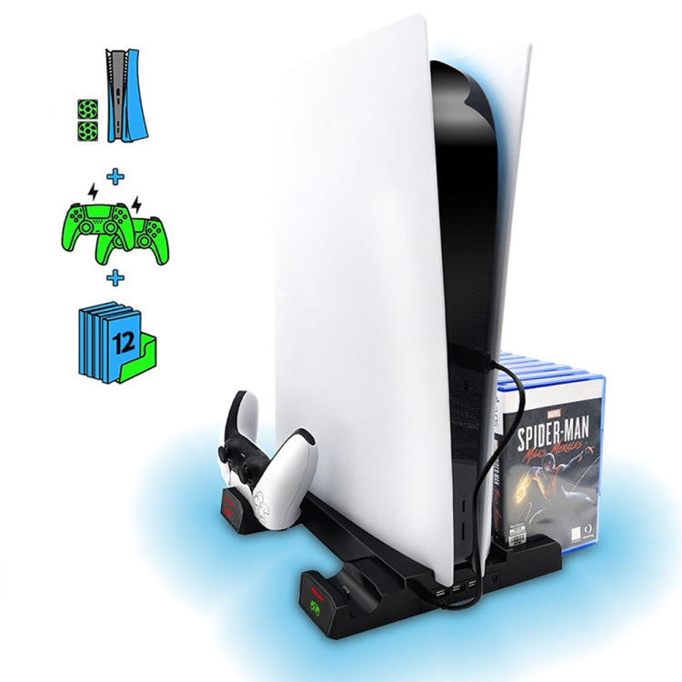 For PS5 SYP5-2088 Handle Dual Charging Cooling Fan with Disc Storage Rack
