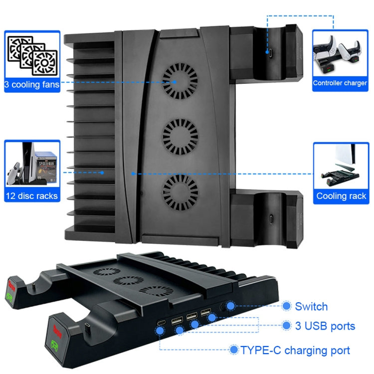 For PS5 SYP5-2088 Handle Dual Charging Cooling Fan with Disc Storage Rack