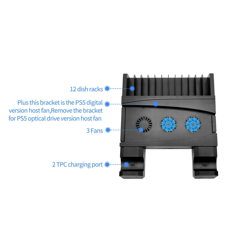 For PS5 SYP5-2088 Handle Dual Charging Cooling Fan with Disc Storage Rack